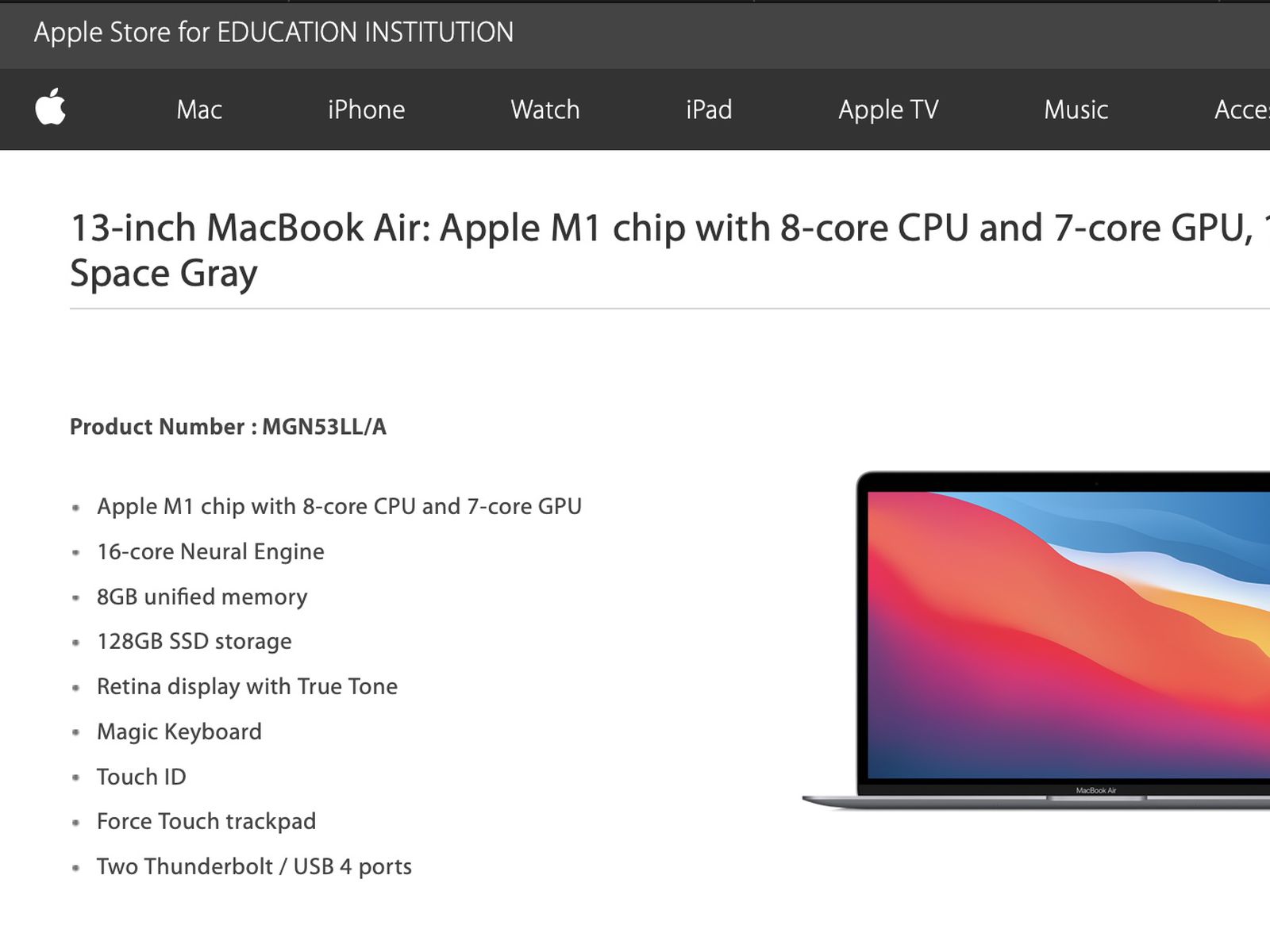 $799 M1 MacBook Air With 128GB Storage for Education Institutions 