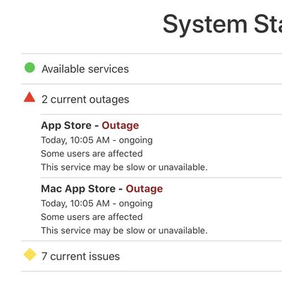 apple system status app store outage
