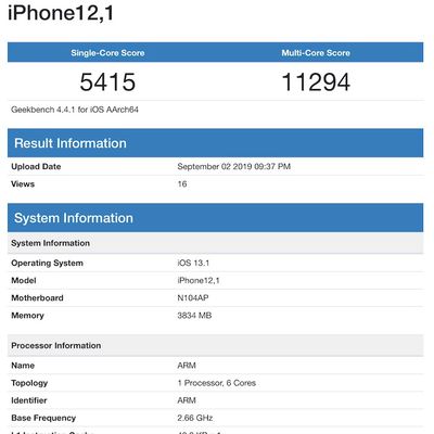iphone xr 2019 geekbench