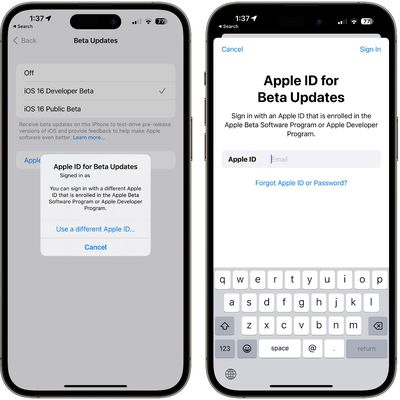 separate apple id beta updates