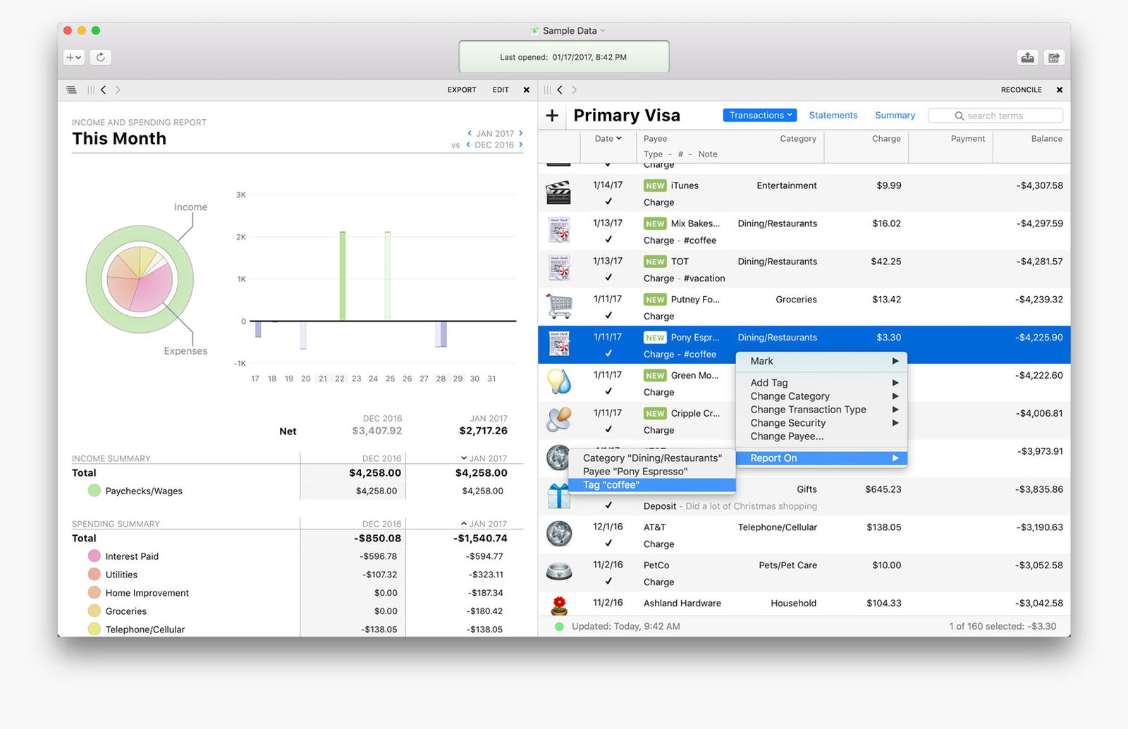 Banktivity 6 for Mac Adds Workspace, Tags, Quick Reports, and More