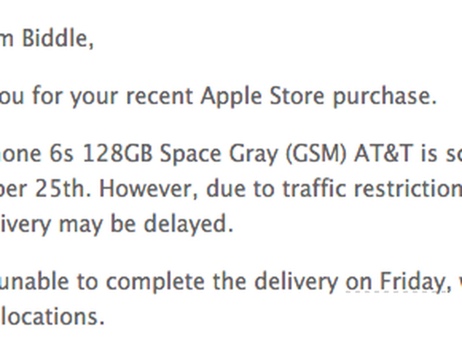 Apple orders delayed Clearance