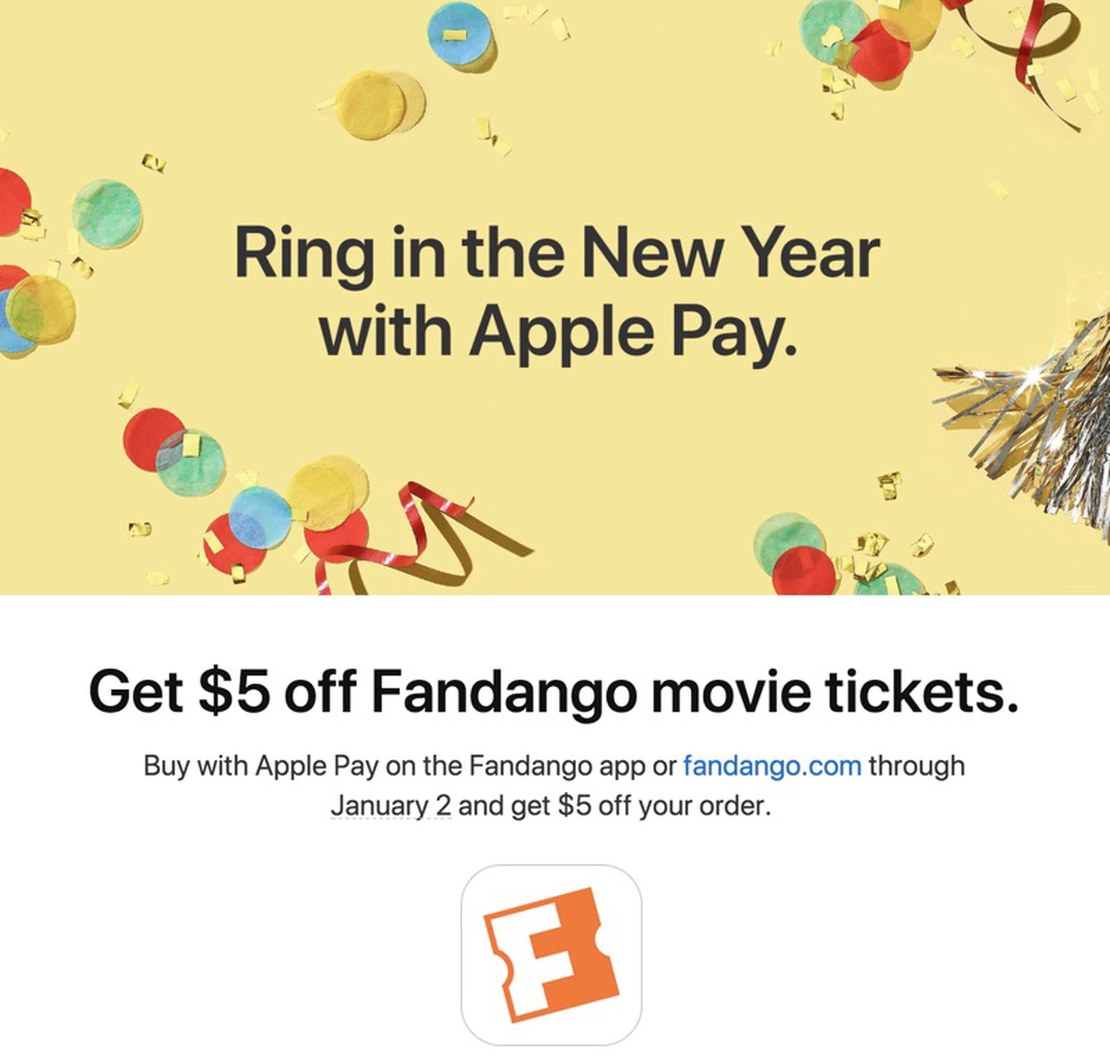 Apple Pay Promo Offers $5 Off Fandango Movie Tickets - MacRumors