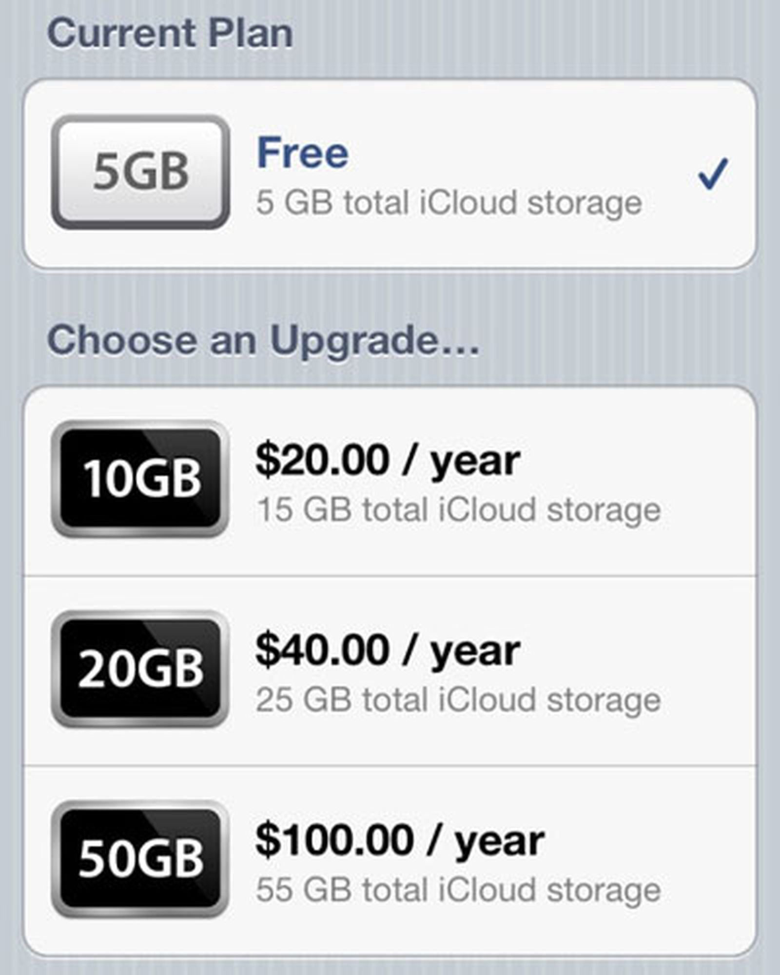 iCloud Additional Storage Pricing 20100 per Year MacRumors