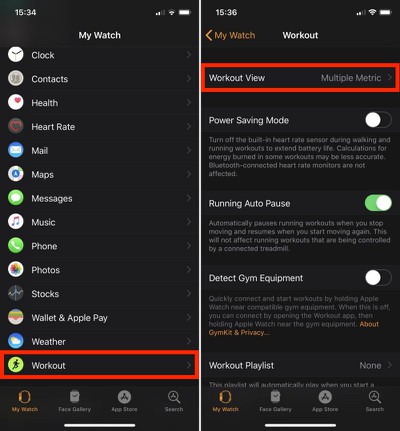 apple watch workout list
