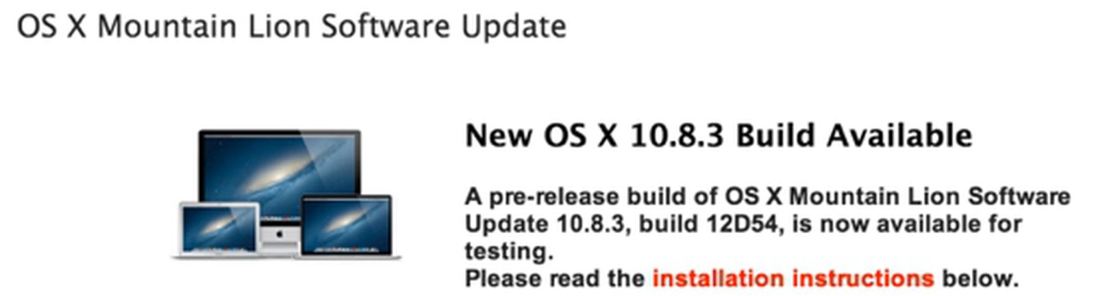 Apple Seeds Build 12D54 of OS X 10.8.3 to Developers - MacRumors