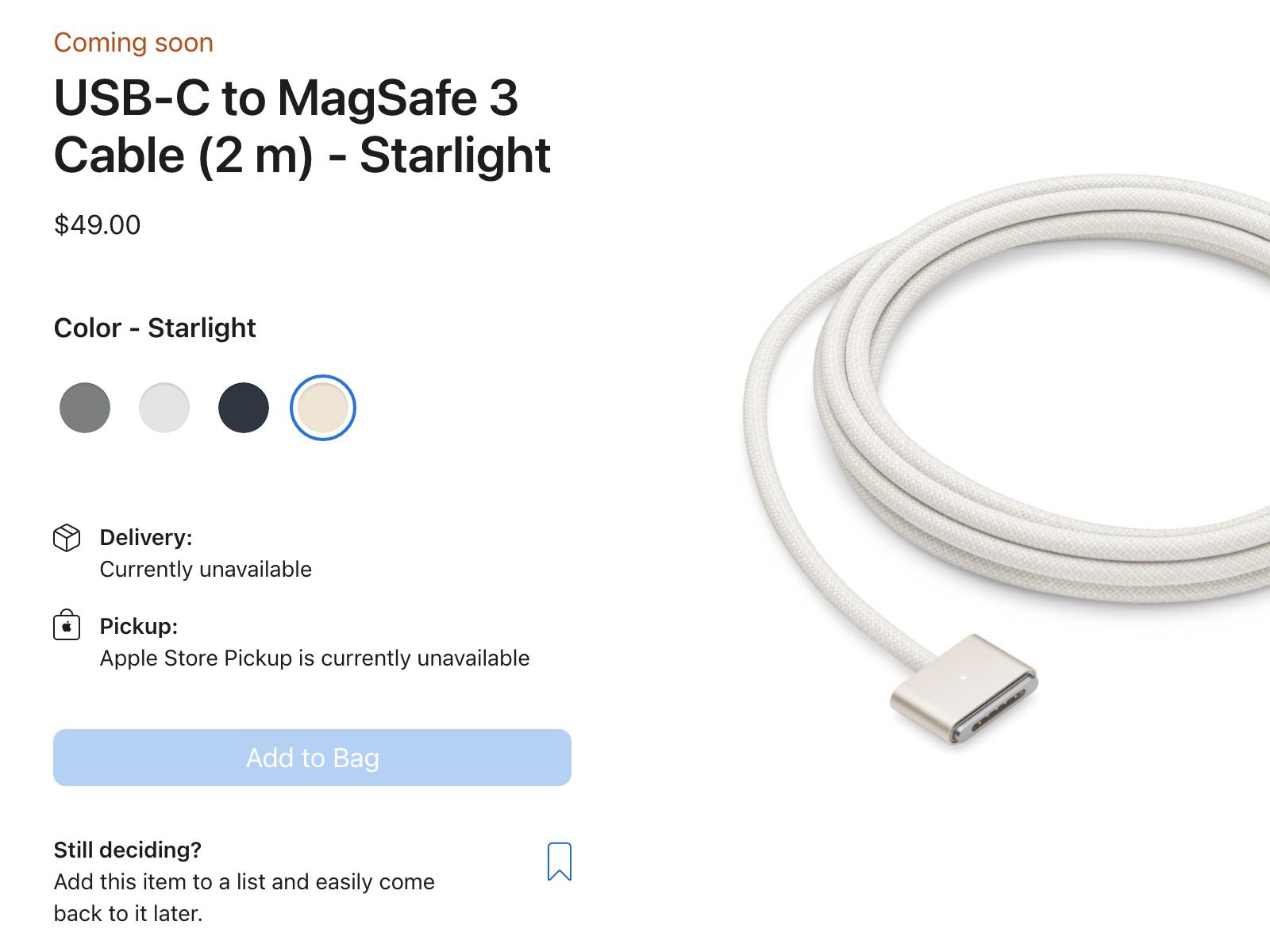 Apple Lists Cable Four Colors for MacBook Air and MacBook Pro for $49 - MacRumors