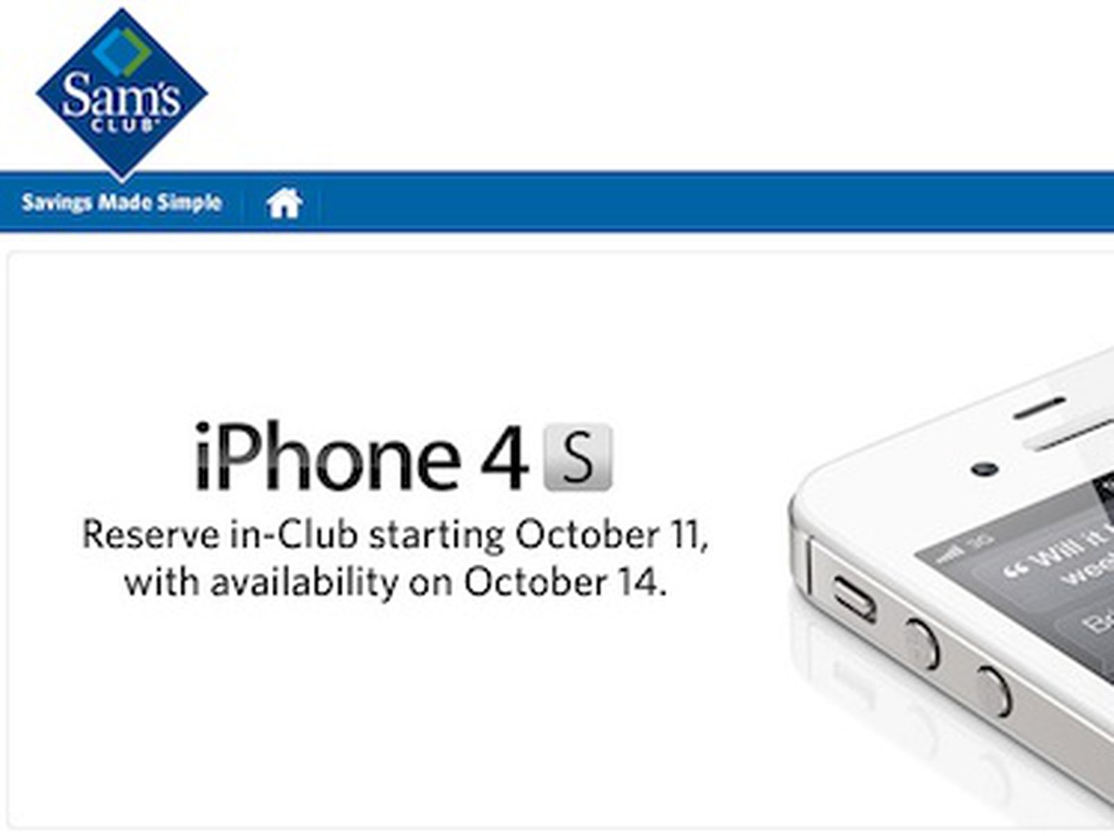 Sam's Club Begins Taking iPhone 4S Reservations for Friday Launch -  MacRumors