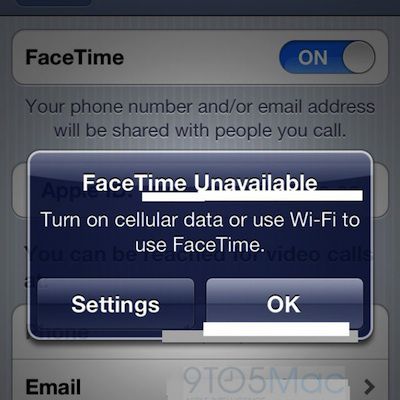 facetime cellular dialog box