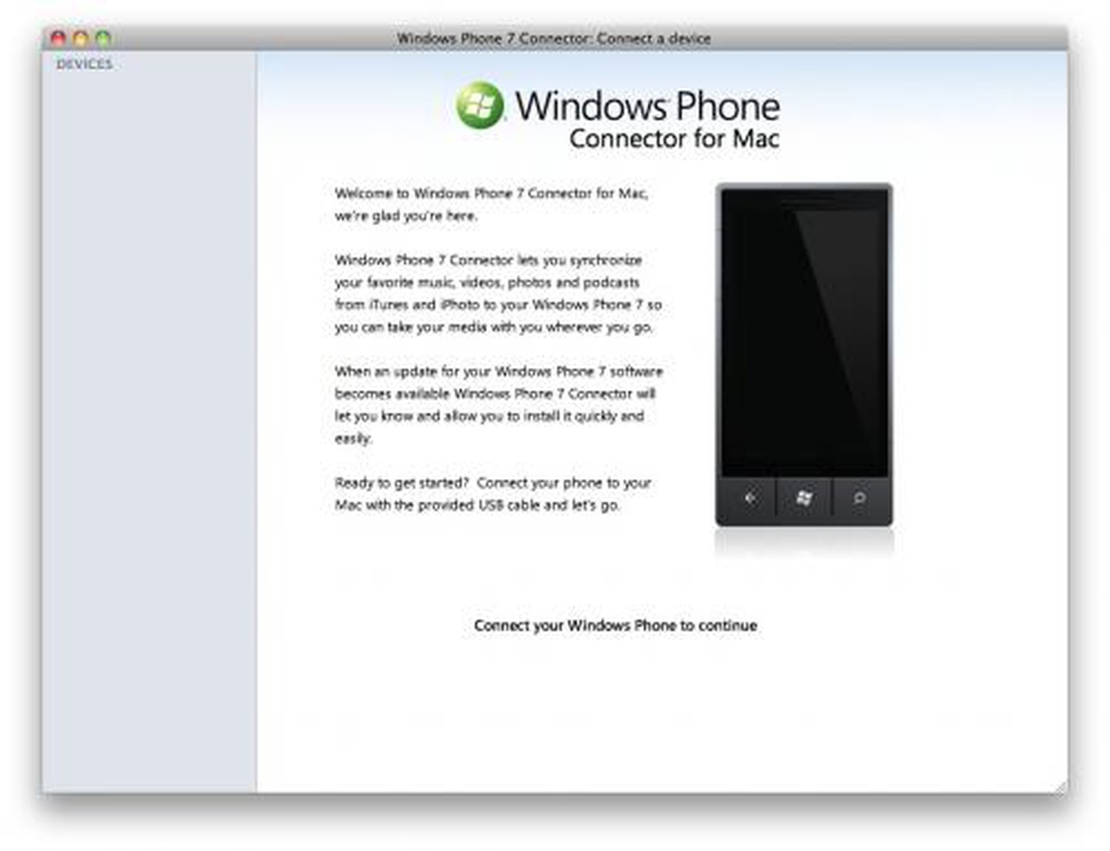 windows phone 7 connector mac