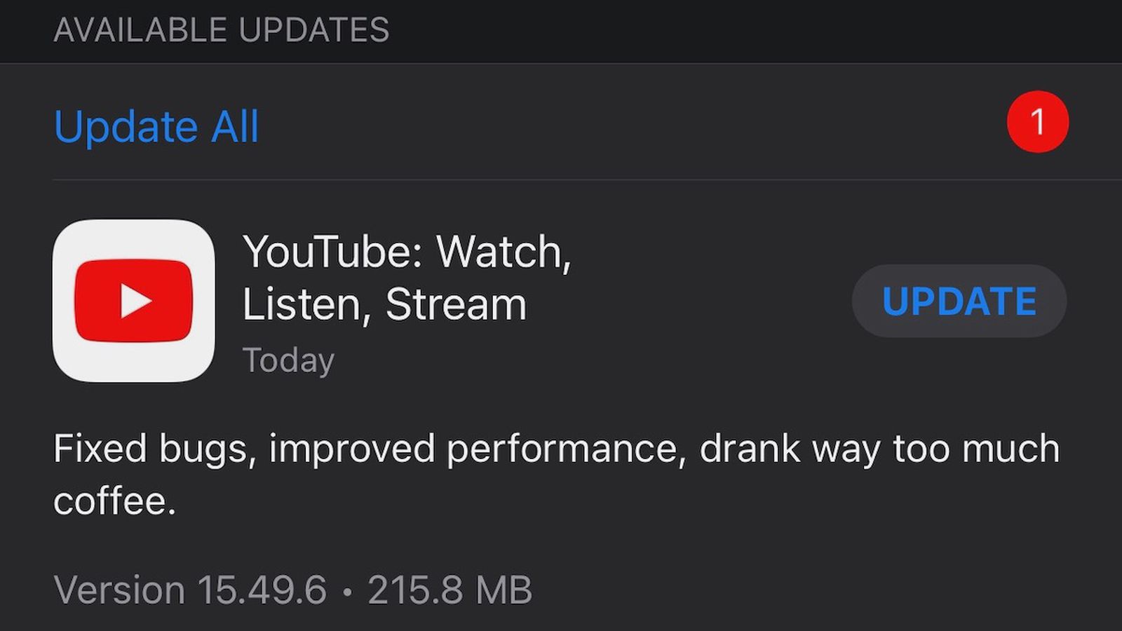 The YouTube YouTube App will get its first update in two months