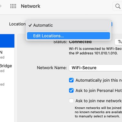 macos ventura network locations