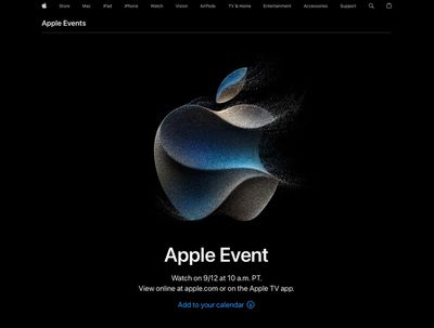 Веб-страница мероприятий Apple, сентябрь 2023 г.