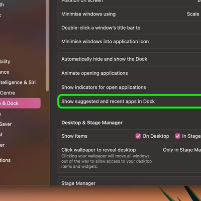 show recent apps dock