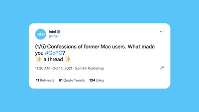 Intel Tweet preguntando por qué los usuarios anteriores de Mac se volvieron contraproducentes en las PC