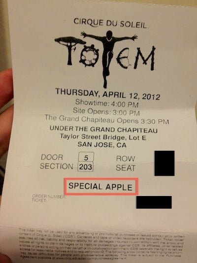 apple cirque totem ticket