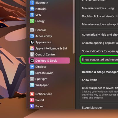 show recent apps dock