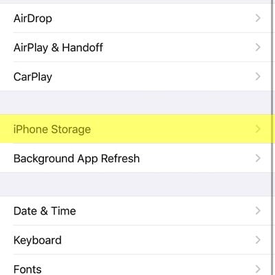 iPhone Storage option