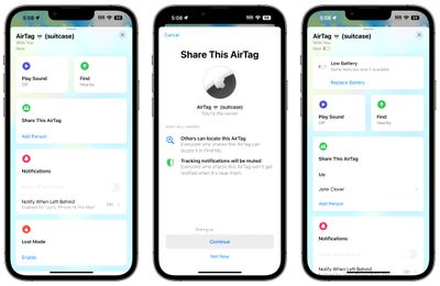 Airtag sharing interface ios 17
