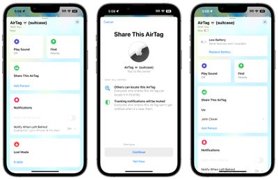 airtag sharing interface ios 17