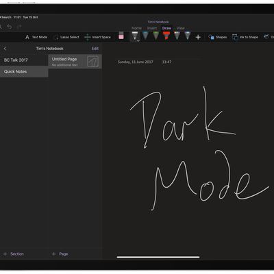 onenote dark mode ipad