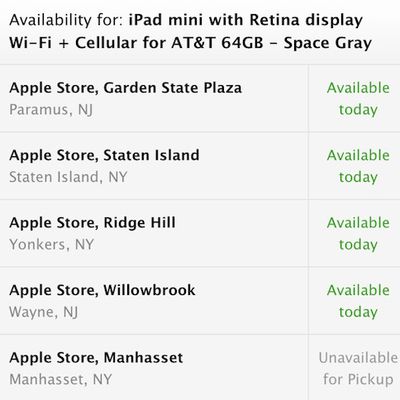 ipad mini retina lte store available