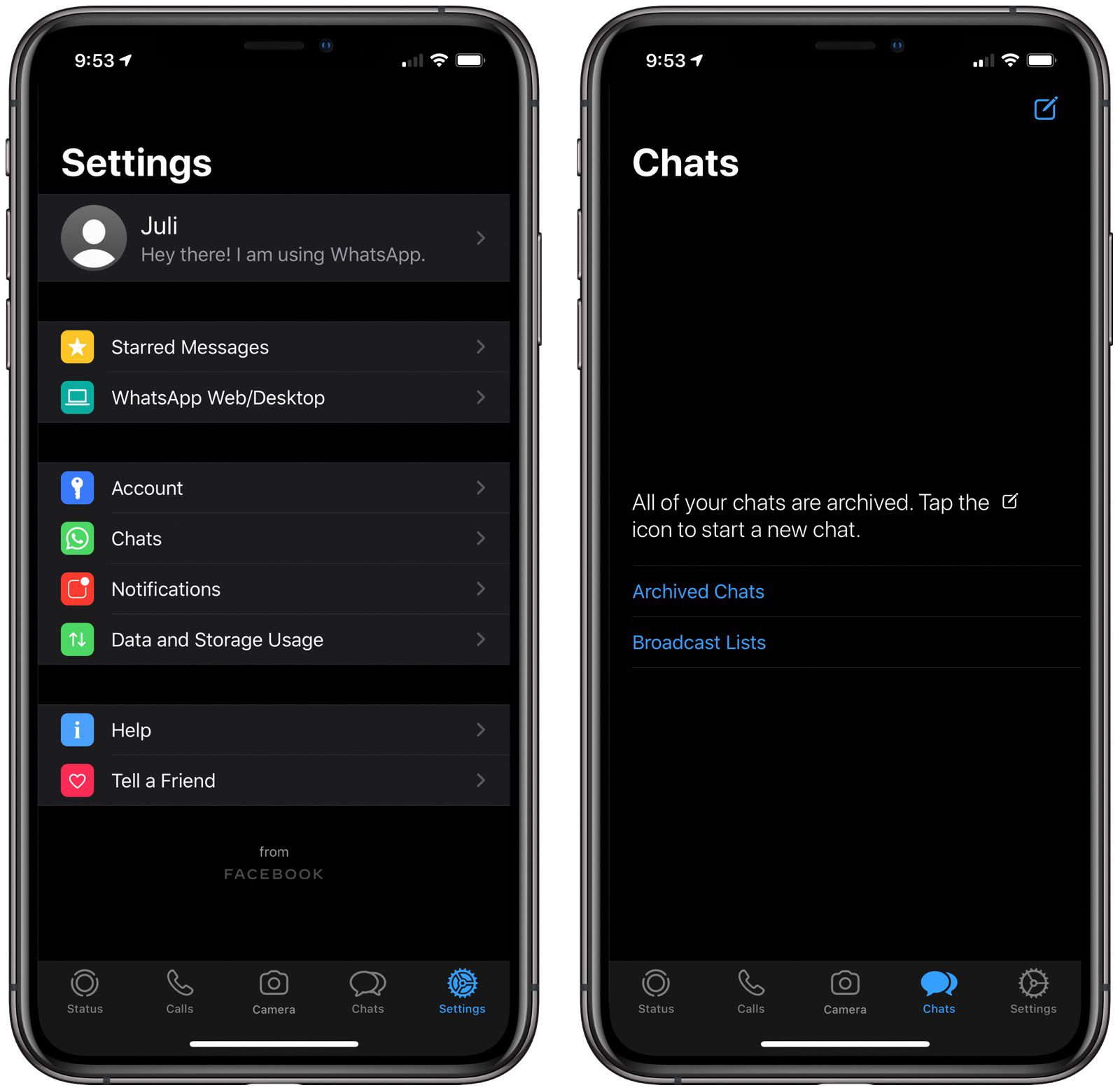 Whatsapp For Ios Now Supports Dark Mode Macrumors
