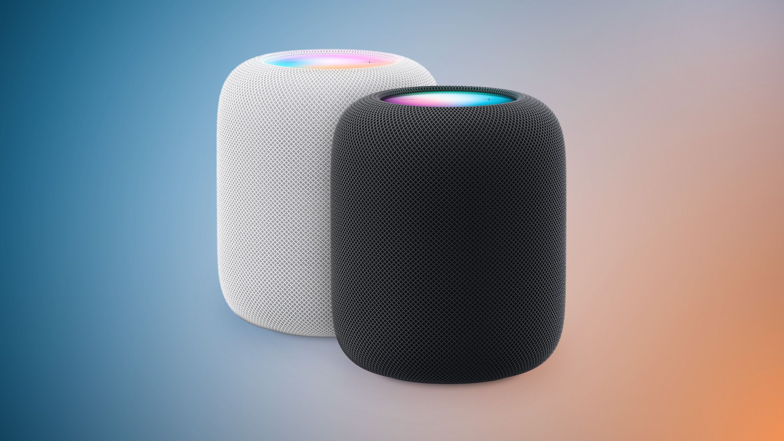 HomePod 2 White and Midnight Feature Blue Orange