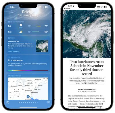 weather app news integration - اپلیکیشن Weather بخش اخبار اپل را در iOS 16.2 به دست آورد