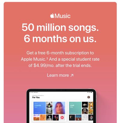 apple music six month student trial