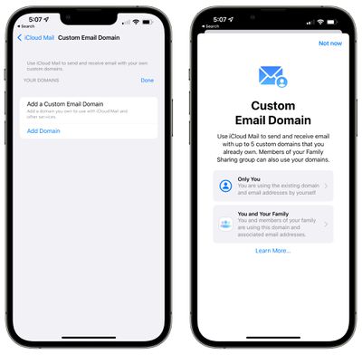 custom email domain ios 15 4