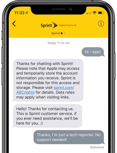 sprint apple business chat screenshot