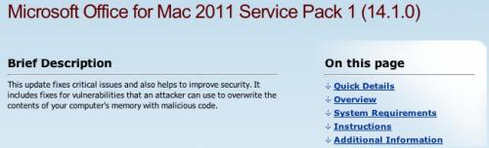 microsoft office mac 2011 update issue