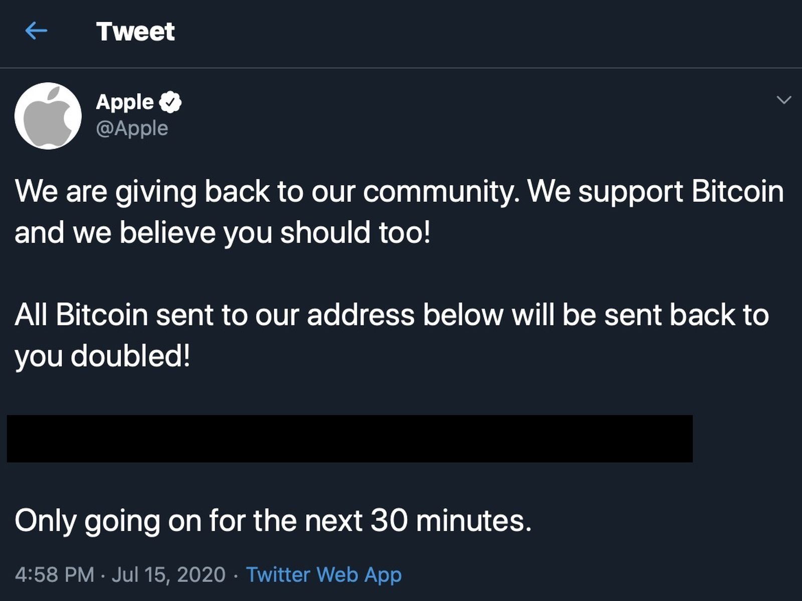 Apple's Twitter Account Hacked by Bitcoin Scammers - MacRumors