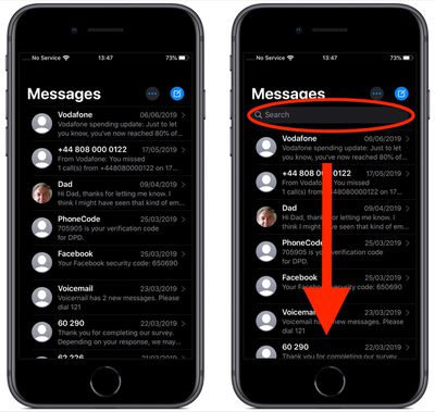 how to use messages search in ios 13