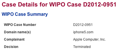 wipo iphone5com terminated
