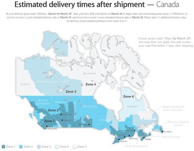 ipad delivery zones canada