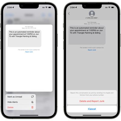 report junk message ios 16