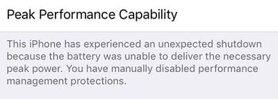 iphoneperformancemanagementdisabled