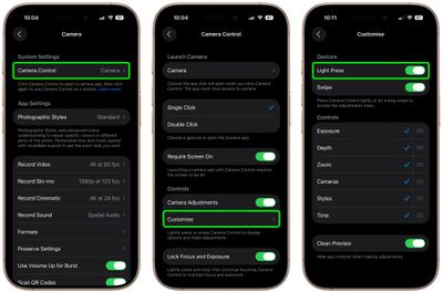 camera control disable light press