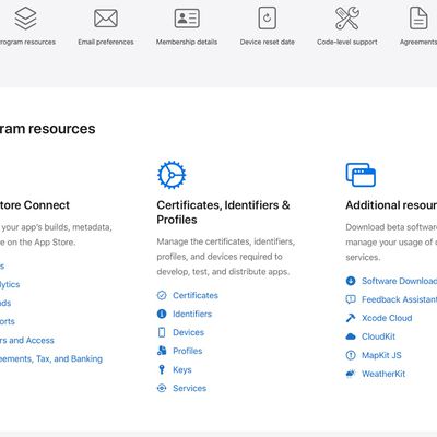 apple developer account page