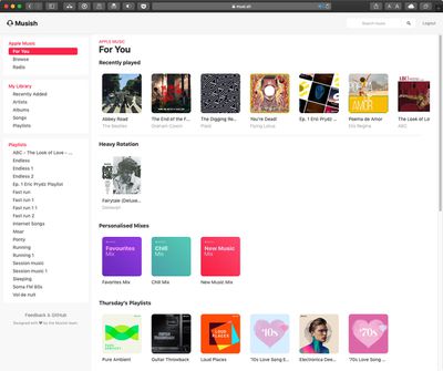 mushish web player for apple music interface 1