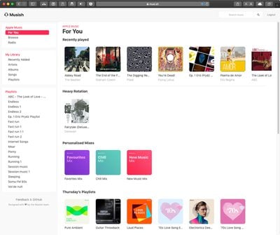 mushish web player for apple music interface 1