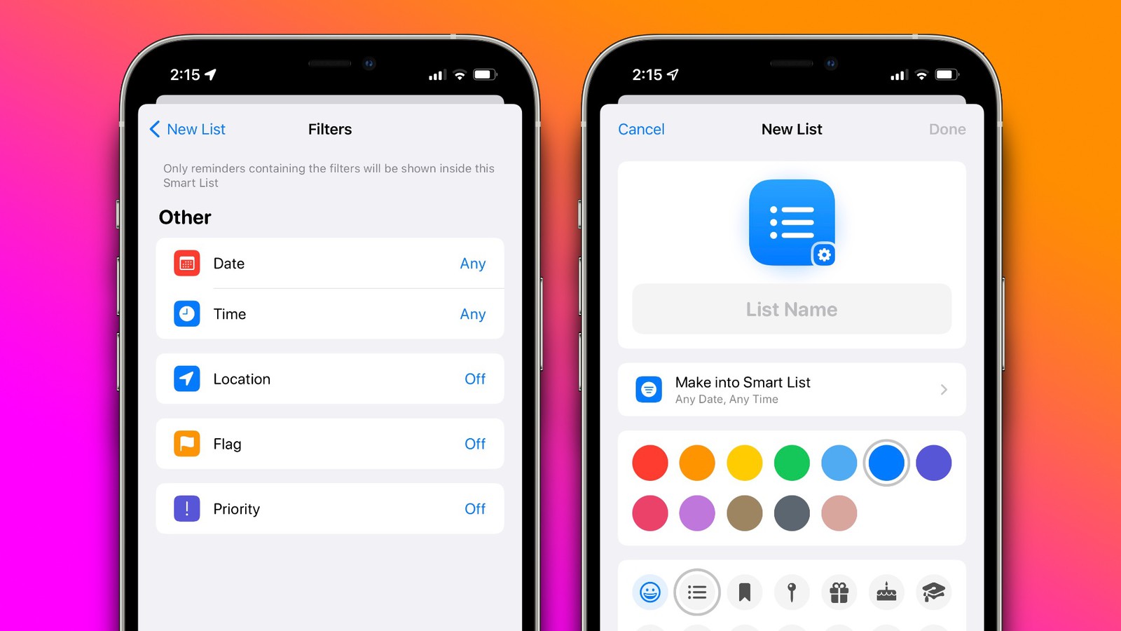 iOS 15 Reminders Gains New 'Smart List' Feature for Easily Filtering