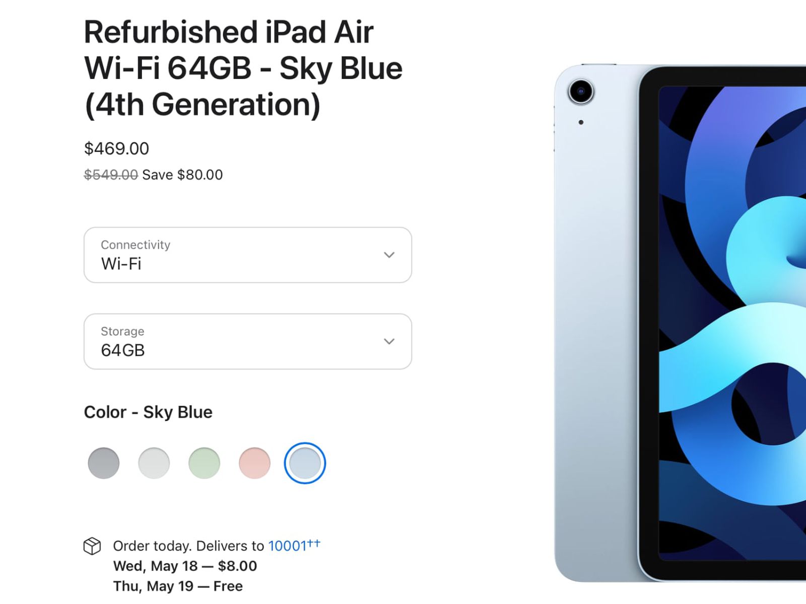 Refurbished iPad Air Wi-Fi 64GB - Sky Blue (4th Generation)