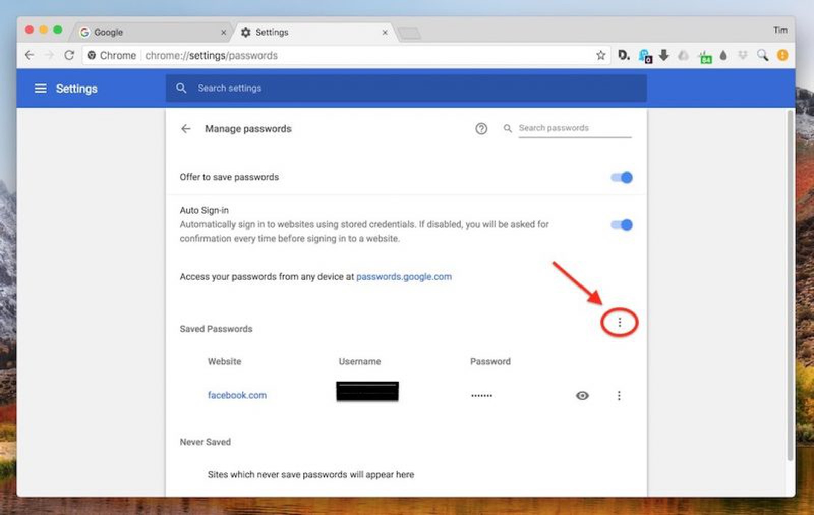 how to clear managed password on chrome for a mac
