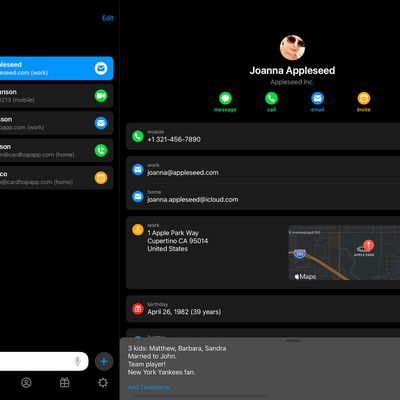 cardhop 2 ipad recents