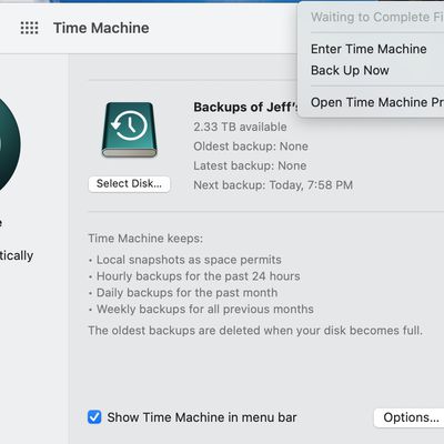 time machine initial backup error