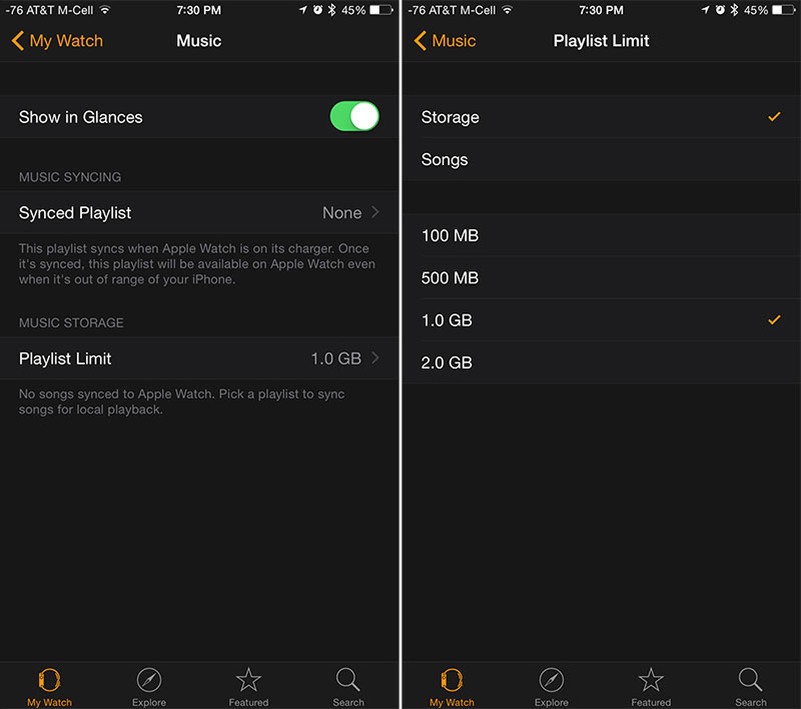can you listen to music on apple watch series 1