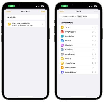 notes smart folder options ios 16 - iOS 16: همه چیز جدید با یادداشت ها و یادآوری ها